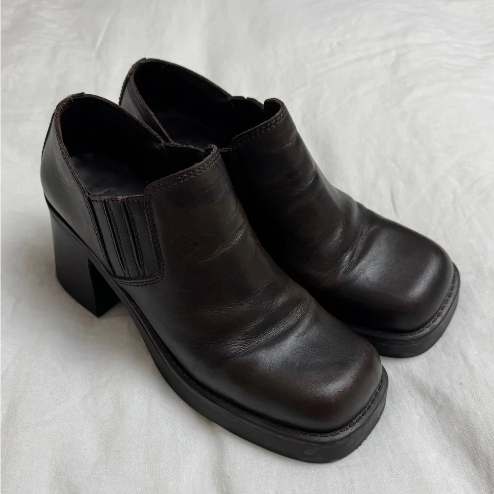 Vintage Y2K 2000s MIA Chunky Platform Chocolate Brown Leather Boots Size 10